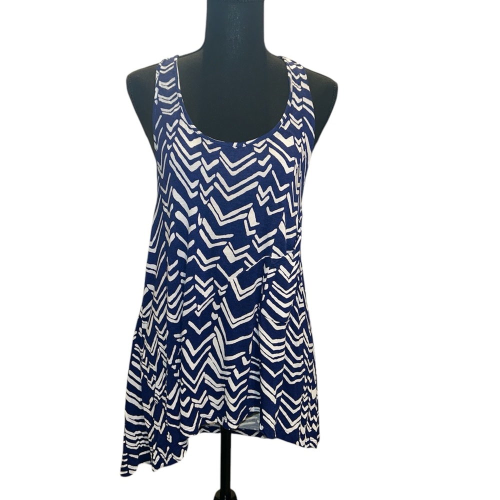 THAKOON Blue and White Chevron Tank Top Size Medium